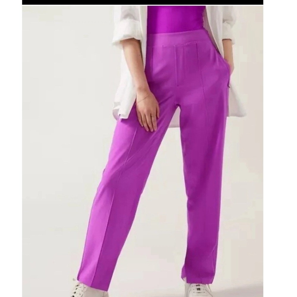 Athleta Vienna Straight Leg Pants Purple High Rise Pintuck Trouser Slit Hem